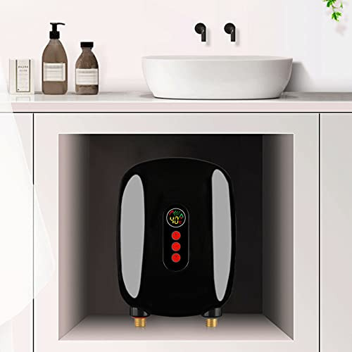 Chauffe-eau électronique petit chauffe-eau 6,5 kW 220 V - Mini chauffe-eau instantané - Boutons tactiles pour lavabo, salle de bain, cuisine (noir)