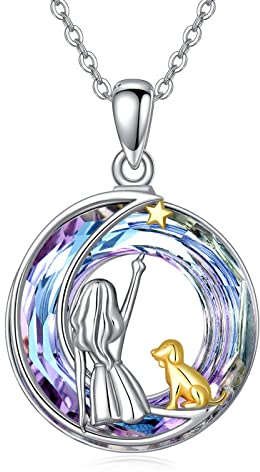 Hund Halsketten Sterling Silber Hunde und Mädchen Kristall Anhänger Halskette Kette Tier Schmuck Geschenke für Hund Liebhaber Damen Mädchen