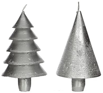 NaDeco Tannenbaum-Kerze, Packung mit 2 Stück, Höhe ca. 12cm, Durchmesser ca. 7cm, viele Farben erhältlich | Tannenbaumkerze | Weihnachtskerze | Christbaumkerze | Dekokerze, Farbe:Silber