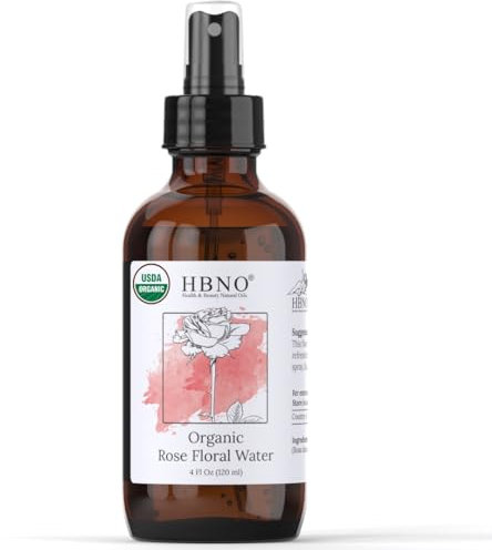 HBNO California Bottled Organic Rose Water for Face 4 fl oz (120ml) - USDA Certified Organic Rose Water Spray for Cleansing- Pure Rosewater for Hair - Rosewater Face Mist