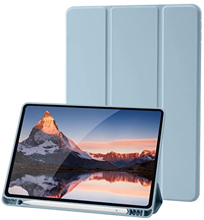Custodia Cover Compatibile con iPad 9 8 7 Generazione (10.2 Pollici, 2021/2020/2019), Supporta la Carica di Pencil 2nd Gen, Auto Sveglia/Sonno (Azzurro)