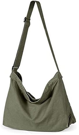Canvas Umhängetasche Damen, Etercycle Canvas Crossbody Bag Herren Groß Schultertasche mit Verstellbarem Riemen, Studententasche Messenger Bag Kuriertasche Hobo Casual Tasche (Grün)