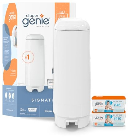 Diaper Genie Signature Gift Set | Includes Easy Roll Refill with 48 Bags | Holds Up to 2256 Newborn Diapers