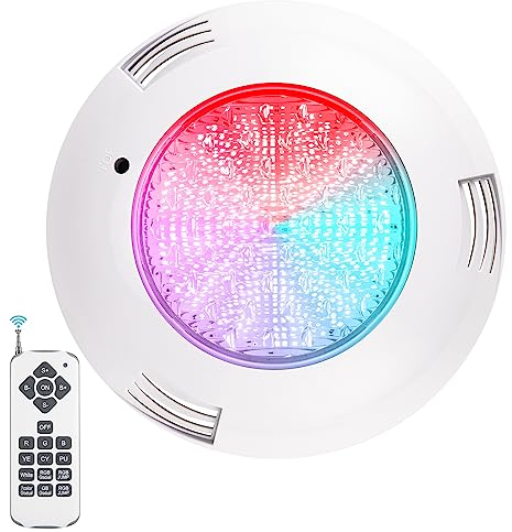 ledmo PAR56 - Illuminazione LED RGB per piscina subacquea, alloggiamento da incasso 38 W (sostituisce lampade alogene da 300 W, IP68, impermeabile, con telecomando 12 V AC/DC, con cavo da 1,5 m, 3800