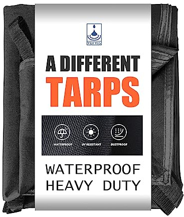 YUFYIG 20 Mil Black Waterproof Tarp 12×15ft Heavy Duty Canvas Cover for Outdoor All Weather Oxford Tarpaulin for Truk Bed Roof, Boats, Pool, Woodpile, Robust, Rip & Tear Proof
