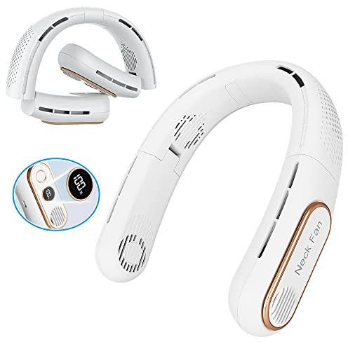 Kingcenton Tragbarer Nackenventilator 4 Turbo Faltbarer Blattloser Hals Ventilator USB 4000mAh, Starkem Luftstrom, 4 Lüftungsschlitz-Neck Fan, Tragbarer Halsventilatoren für Reisen und Außenbereic