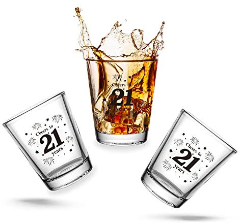 3 PCS 21th Birthday Shot Glasses Set for Party Supplies, Cheers to 21 Years