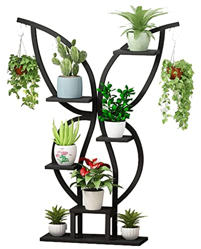Metall Blumenständer Schmetterling Pflanzenständer for Drinnen und Draußen, Pflanzenregal 6-Tier Blumenregal for Fenster, Ecke, Wohnzimmer, Balkon, Garten, Büro (Color : Black 2)