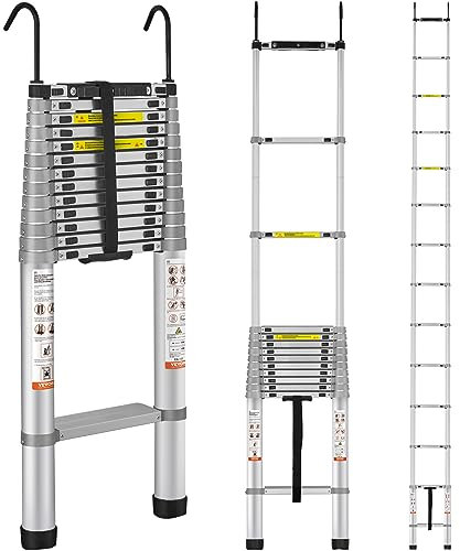 VEVOR Scala Telescopica in Alluminio Estensibile Altezza Max. 5,5m Portatile 16,4kg, Scala Telescopica Allungabile in Alluminio Portatile Salva Spazio Portata Massima 190kg per Riparazione Domestico