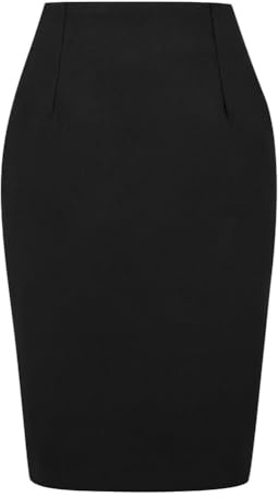 Womens Black Wool Plaid Mini Skirt Fall Winter High Waisted Bodycon Pencil Skirt (Pure Black, M)