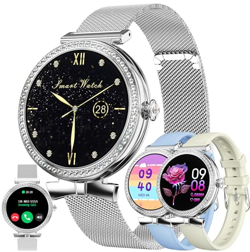 Women's Smart Watch with Bluetooth Calling, 1.2 Inch Steel Smartwatch with Diamond, 100+ Sports Modes, SpO2, Sleep, Heart Rate, Smart Watch, Activity Tracker for iOS Android (Silver)