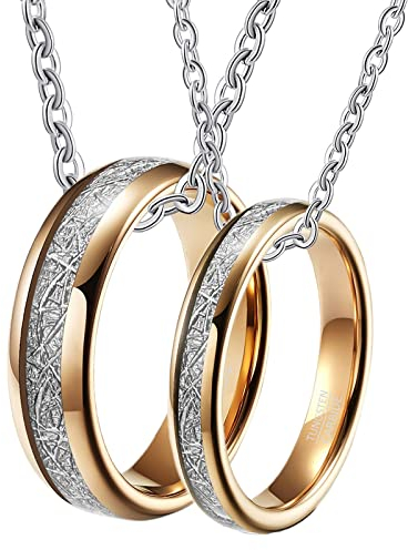 Gualiy Pärchen Kette Personalisiert, Wolfram Halskette Männer 4mm 6mm Roségold Ring Eingelegt Metalllinie Paar Halsketten Damen 60 + Herren 54