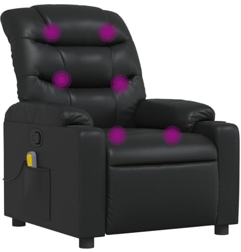vidaXL Massagesessel, Sessel Verstellbare Rückenlehne Fußteil, Fernsehsessel Relaxsessel mit Liegefunktion, Liegesessel Polstersessel Ruhesessel, Schwarz Kunstleder