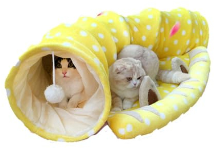 Yardwe Katzentunnel Faltbar Kätzchen Tunnelnest Tragbares Katzenspielzeug Für Kätzchen Welpen Kaninchen Und Andere Kleine Haustiere Gelb