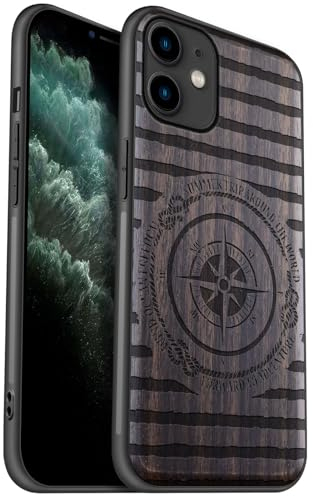Carveit Coque en Bois pour iPhone 11 Étui Protection Artistique Cover TPU Souple de téléphone Antichoc Compatible avec Apple 11 Etui (Bois Sombre-Crête de Voyager)
