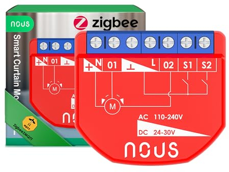 NOUS Modulo Interruttore Intelligente ZigBee per Tende, AC 16A/DC 10A, Contatti Secchi, Hub ZigBee 3.0 Richiesto, Compatibile con Alexa, Google Assistant, Home Assistant, Tuya Smart Life App
