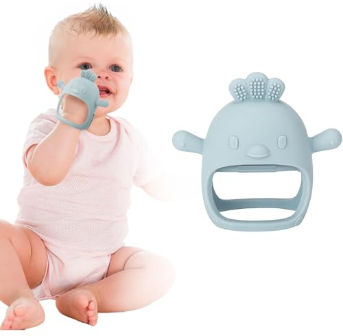 Teething-Silicone-Teether Toys for Babies - Teething Mitten, Teethers for Toddler Infant, Silicone Teether Toys - Boy Girl Shower Gifts, Blue