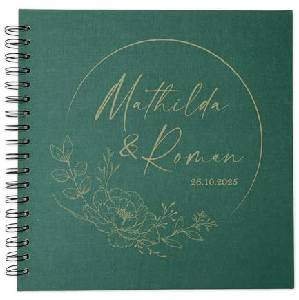 Hochzeitsgästebuch Ringbuch personalisiert Leinen, Gästebuch Hochzeit Blumen lila, blanko Hochzeitsalbum 25x25 cm, Fotoalbum lila, rot, grün, schwarz, Feenstaub