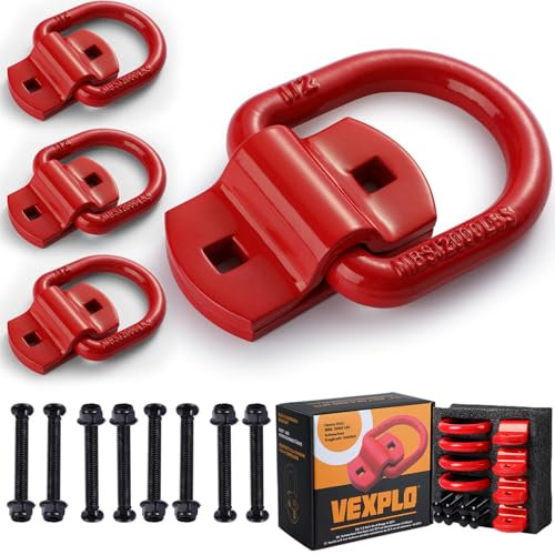 VEXPLO® 5400 kg Heavy Duty Lashing Eyelets for Trailers Car Trailer Accessories, Pack of 4 Lashing Eyelets Trailer Lashing Eyelets Assembly Ring Hook D Ring with Screws, Ideal for Load Securing (Red)