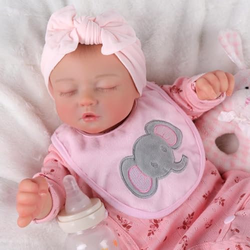 BABESIDE Realistische Reborn Baby Puppen Mädchen – 17 Zoll Neugeborene Lebensechte mit Vinylkörper - Schlafende Puppe Geburtstagsgeschenk Set