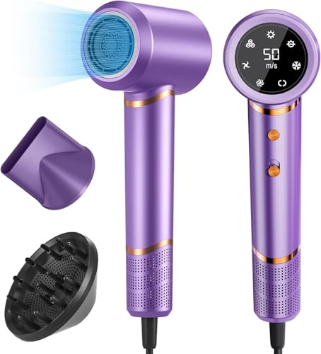 Föhn Ionen Haartrockner 1600W AC Motor Schnell trocknender Professioneller Fön 110.000 U/min Hochgeschwindigkeit mit 2 Geschwindigkeits (Lila) (Lila)