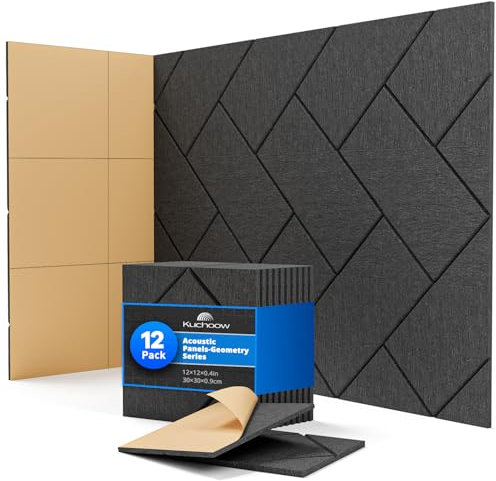 Acoustic Wall Panels Self Adhesive, 12 Pack Sound Absorbing Panels for Walls, Ceilings, Doors, Peel & Stick Decorative Acoustic Art Tiles for Studio, Home Office, Gaming Room, 12 X 12 X 0.4, Black