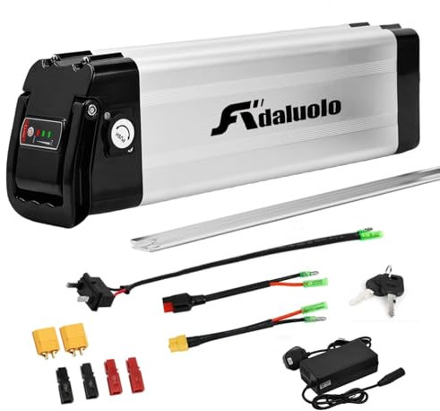 Adaluolo 48V Ebike Battery, 48V 15AH 720WH Electric Folding Bike Lithium Battery Waterproof Silver Fish E-Bike Removable Pedelec Batteries 2 Ports Discharge with Charger for 500W 750W 1000W Bike Motor