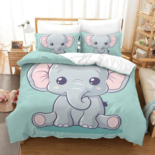 Lorolivier Elephant Set Di Biancheria Da Letto Stampato in 3D Con Federa, Fodera Per Piumino Da Con Chiusura A Cerniera, Microfibra Morbida Adatto A Bambini Adulti King（220x240cm）