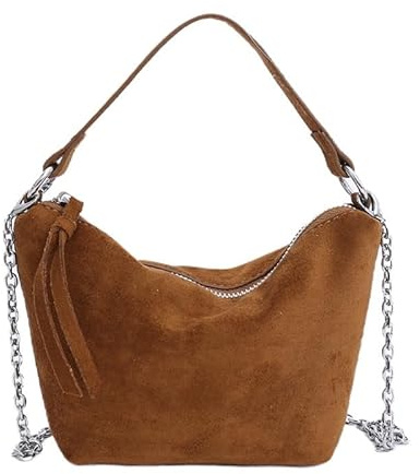 YUEMOL Bolso de ante marrón mate suave para mujer, Bolso de mano para viajes, compras y trabajo, 21 x 5 x 13 cm, Brown