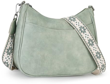APHISON Klein Crossbody Bag mit Breitem Gurt Schultertasche Umhängetasche Damen veganem Leder blau Handtasche Tasche mit Abnehmbarem Schultergurt Kartenschlitz Reisetasche