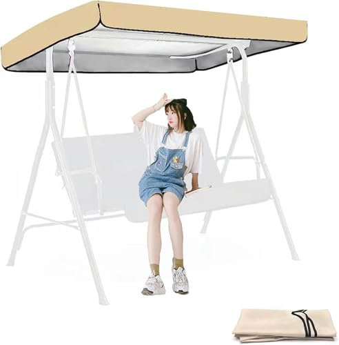 Hollywoodschaukel Gartenschaukel Ersatz-Bezug 3-Sitzer, Wasserdicht Gartenschaukel Schaukel Dach für Garten und Terrasse,600D Oxford Stoff Abdeckung für Hollywoodschaukel,Beige,191x120x19cm/75x47x7''