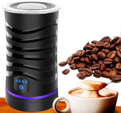Montalatte, Montalatte Elettrico, Montalatte Elettrico Cappuccino, 4 in 1 Montalatte Automatico a Induzione, Montalatte a Caldo e a Freddo per Caffè, Latte, Cioccolata Calda, Casa, Viaggi, Nero