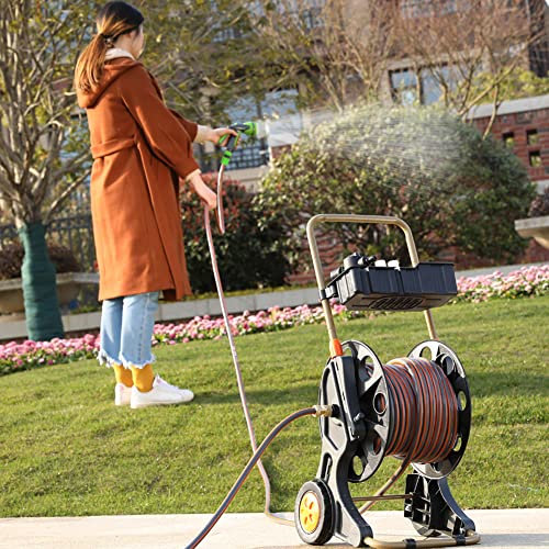 Herramientas de riego, Carrito portamangueras con Ruedas, portamangueras portátil Resistente y Soporte para Manguera de jardín, con diseño de Caja de Almacenamiento, para Jardines, césped y