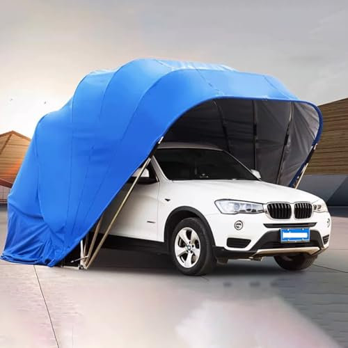 Tenda a baldacchino portatile e resistente, per garage esterno semi-automatica, con telaio in acciaio inossidabile, impermeabile e mobile (blu, 50 x 2 x 2 m)