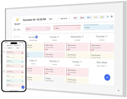 Cornice digitale FHD 1920 x 1080 Smart Touchscreen Display interattivo per orari familiari con memoria 32 GB a parete - Condividi foto e video tramite app
