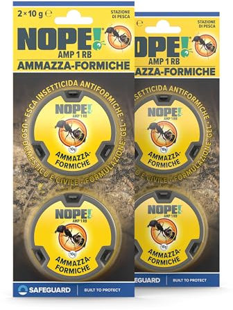 NOPE! Ammazza Formiche – 2 x 2 Casette Trappola Insetticida Antiformiche – 40g – Esche Pronte all’Uso per Interni ed Esterni – Fino a 4 Settimane di Protezione