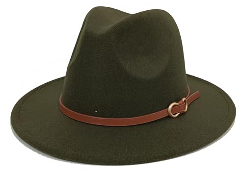 HEYANN Fedora hatt herr hatt filthatt med brett brätte män klassisk hatt Panamahatt damer filt trilby hatt män för fest, Armégrön, L