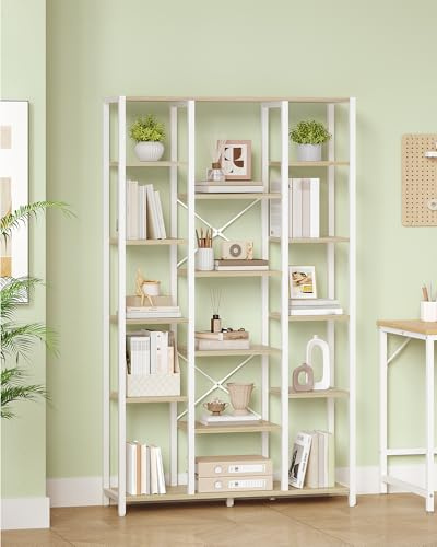 Hzuaneri Librería con 15 Estantes, Estanteria Libros, para Sala de Estar, Estudio, Oficina, 30 x 100 x 170 cm, Roble Blanco BC15016W