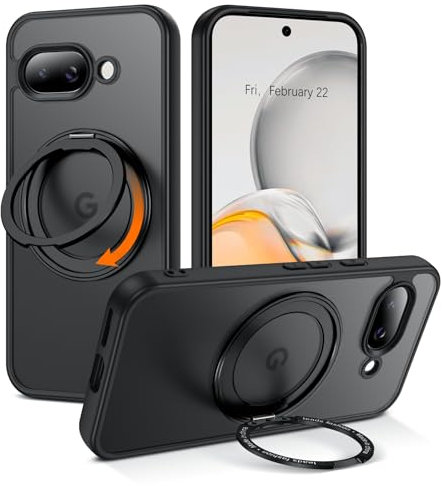 Telaso for Google Pixel 9a Case with Magnetic 360° Rotatable Ring Stand, [Compatible with MagSafe] Slim Shockproof Protective Phone Cases for Google Pixel 9a 6.3, Black