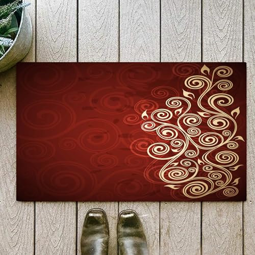 OHJEAJDS Tapis 60x100cm,Super Absorbant Sèche Rapide,Tapis de Bain pour Portes de Salle de Bain,Salon,Image de Lierre tourbillonnant de Fleurs Florales Bordeaux avec Illustratio,