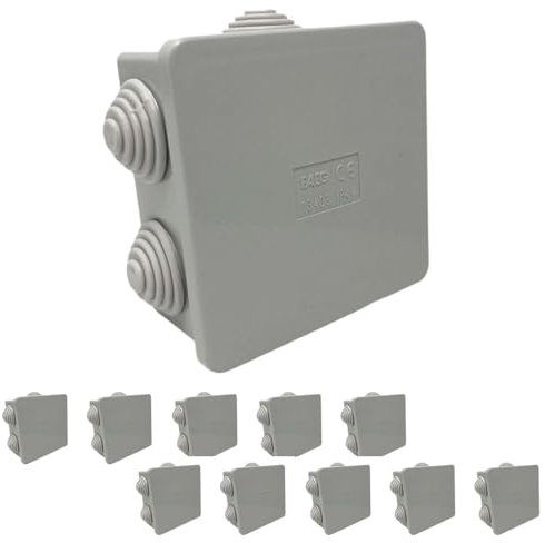 Scatola di derivazione stagna con passacavi in gomma 8x8x4 cm 6 passacavi IP55 coperchio a pressione kit 10 pezzi