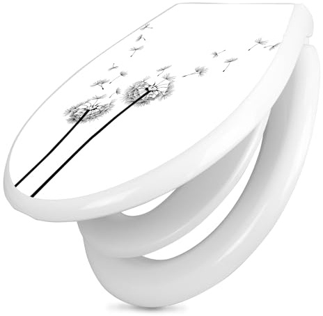 banjado Familien WC Sitz mit Absenkautomatik 44,9x37,1cm - Klobrille mit Kindersitz aus hochwertigem Polypropylen - Toilettendeckel mit Kinder Toilettensitz integriert - Motiv Pusteblume 2