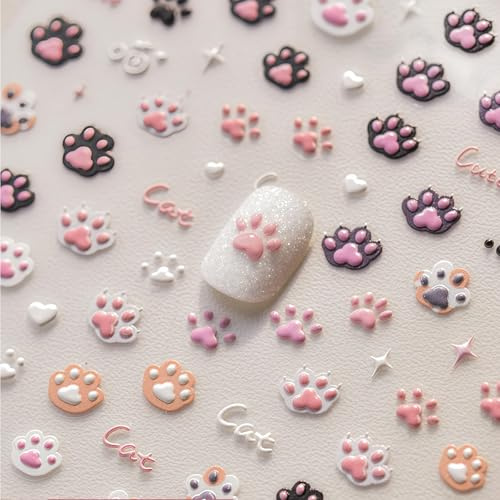 Shimmerz 5D Autocollant auto-adhésif Nail Art Chat mignon Sticker coloré en relief Patte de chat Etoile Lettre Design pour ongles Accessoires