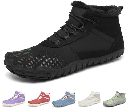 SAGUARO Mujer Invierno Botas Barefoot, Zapatillas Minimalistas Cálidas para Nieve y Senderismo, Uso Diario y Entrenamiento Negro, Gr.39