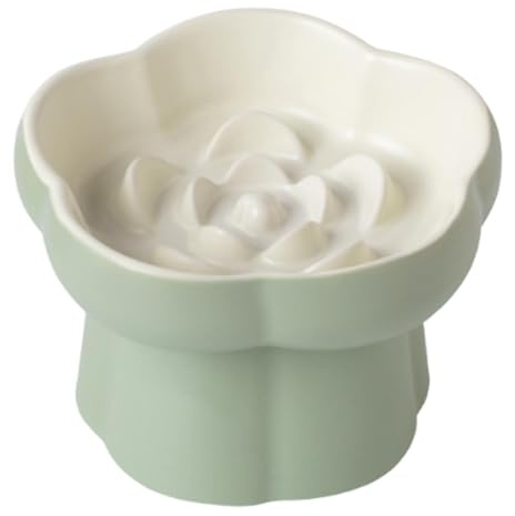 TAIZhiChen Gamelle surélevée Anti-glouton en Forme de Fleur. Empêche Les Chats et Les Chiens de Déglutir, Beige Vert