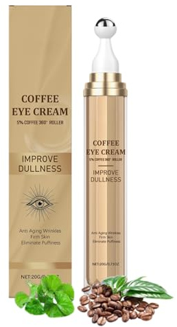 Koffein Augenserum mit 360° Massage Roll On, Augencreme Gegen Falten und Augenringe Entfernen, Niacinamide Augencreme Gegen Tränensäcke, Feuchtigkeitsspendende Anti Aging Caffeine Eye Cream, 20ml