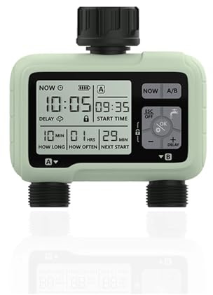YVAAASIYC Sistema de sincronización Super Timing Temporizador Agua 2 Salidas Riego preciso del riego automático Exterior Programa Totalmente Ajustable(Type-A)