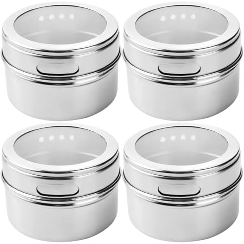 VALICLUD Lot de 4 Pots à Épices en Acier Inoxydable Distributeur Perforé, Bouteilles de Condiments Translucides et Magnétiques, Saupoudreuses pour Sel, Poivre et Épices Accessoires