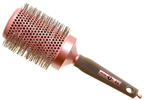 Head Jog 80 Pink Radial Brush. Ceramic Coating Barrel with Nylon Bristle & Rubber Handle. Lightweight & Durable Hair Brush for Hairdressing. Reduce Frizz for Healthy Looking Hair. (60mm)