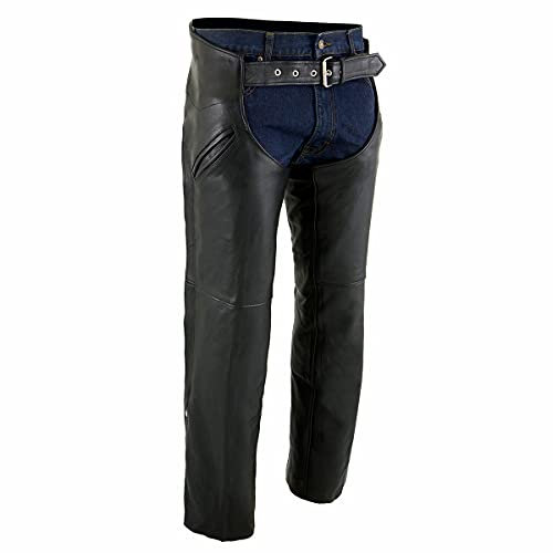 Milwaukee Leather ML1103 Herren-Chaps aus schwarzem Leder, mit Schlitztasche und Thermofutter, Größe XS